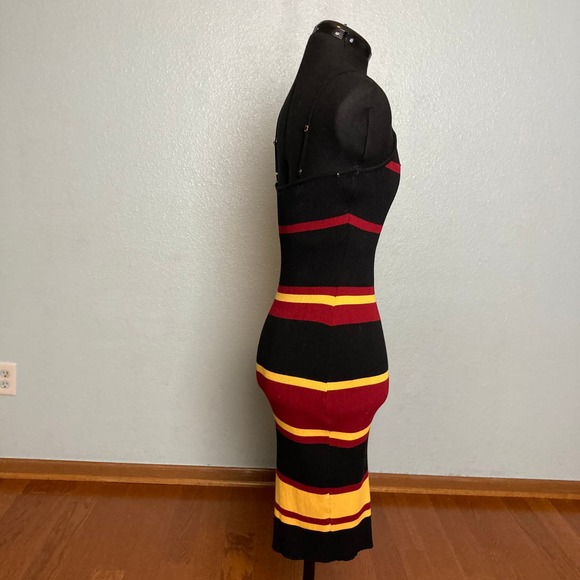M Windsor Stripe Black Red Sweater bodycon midi fitted pencil dress Sleeveless - Picture 6 of 9
